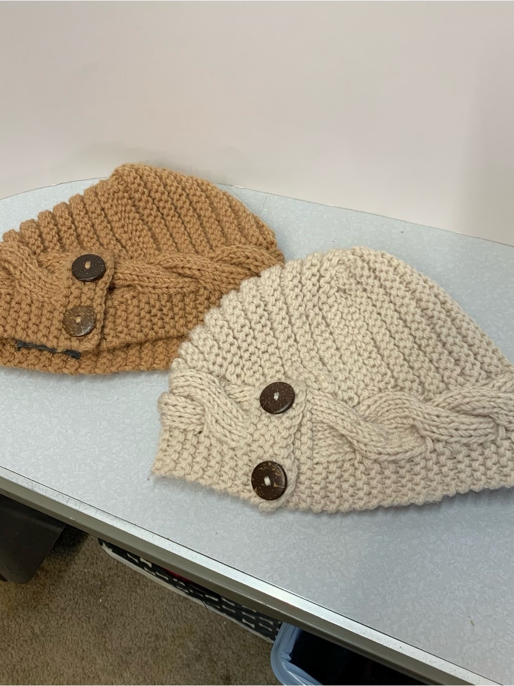 Cala Pronto Cable Knit Button Beanies Bundle - Set of 2 Cream & Tan
